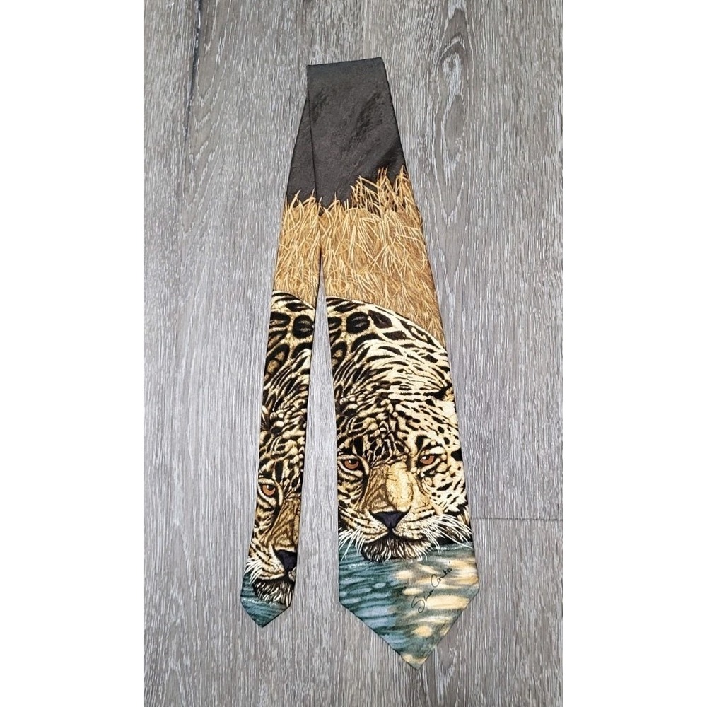 Vtg 1996 Simon Combes Endangered Species Silk Eyes Of Warning Jaguar Tie